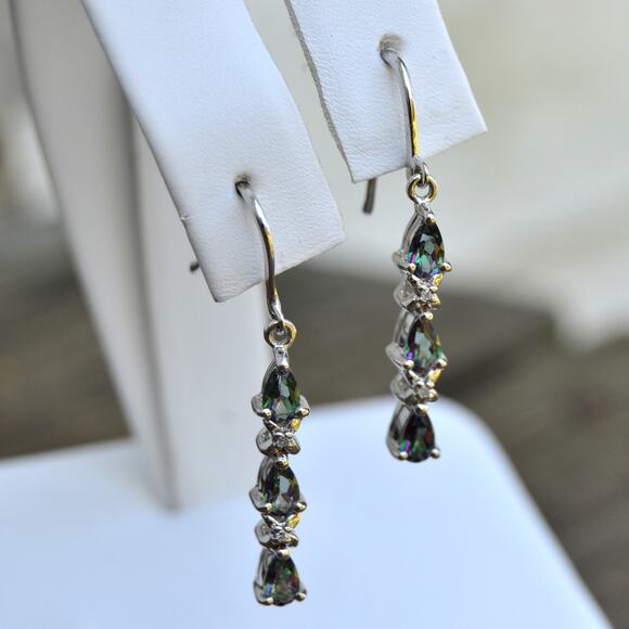 1.51ctw Mystic Topaz Diamond Dangle Earrings 925 Sterling Silver - Picture 4 of 7